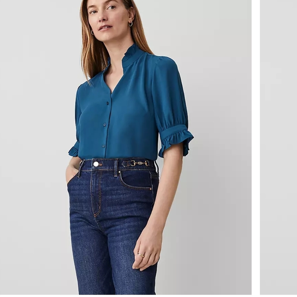 NWT ANN TAYLOR RUFFLE BUTTON TOP